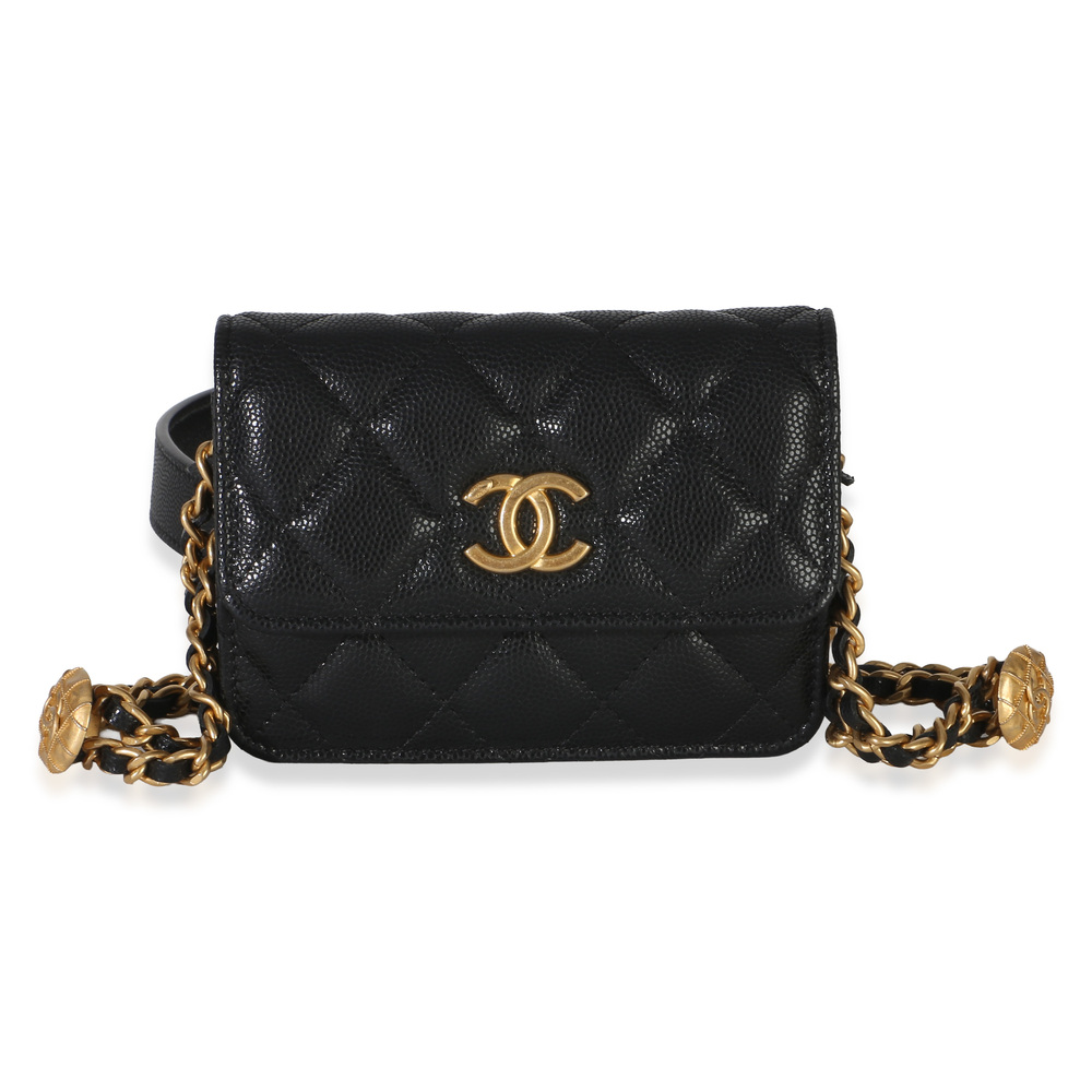 Chanel Black Quilted Caviar Twist Your Buttons Coin Purse With Chain